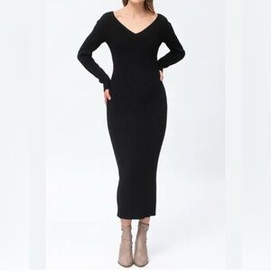 Tea n Rose Ribbed Black Maxi Dress
